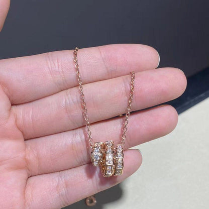 [LumiVibe]SERPENTI PINK GOLD NECKLACE DOUBLE RING DIAMOND