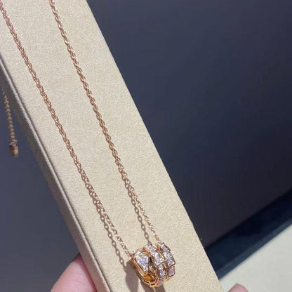 [LumiVibe]SERPENTI PINK GOLD NECKLACE DOUBLE RING DIAMOND