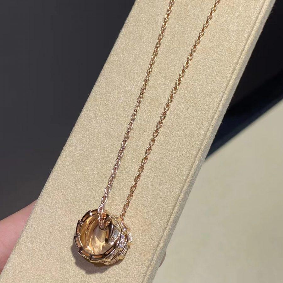 [LumiVibe]SERPENTI PINK GOLD NECKLACE DOUBLE RING DIAMOND