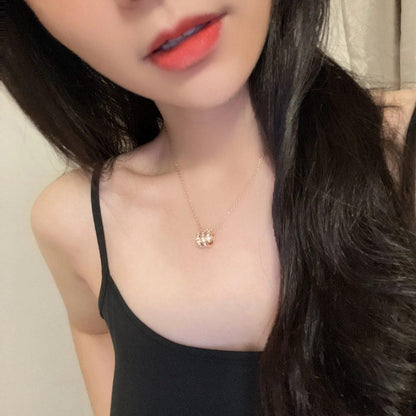 [LumiVibe]SERPENTI PINK GOLD NECKLACE DOUBLE RING DIAMOND