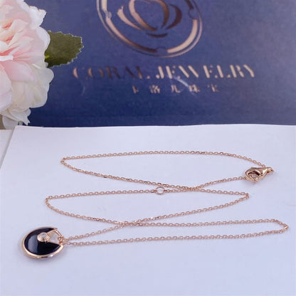 [LumiVibe]AMULETTE ROSE GOLD ONYX NECKLACE