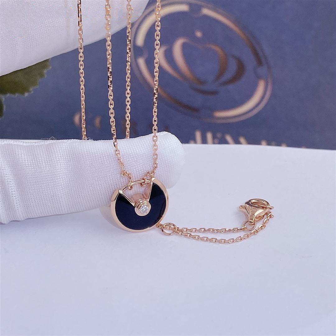 [LumiVibe]AMULETTE ROSE GOLD ONYX NECKLACE