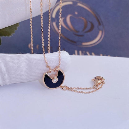 [LumiVibe]AMULETTE ROSE GOLD ONYX NECKLACE