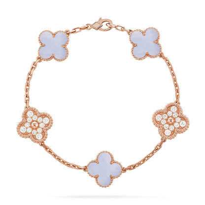 [LumiVibe] CLOVER 5 MOTIF PURPLE CHALCEDONY BRACELET COLLECTION