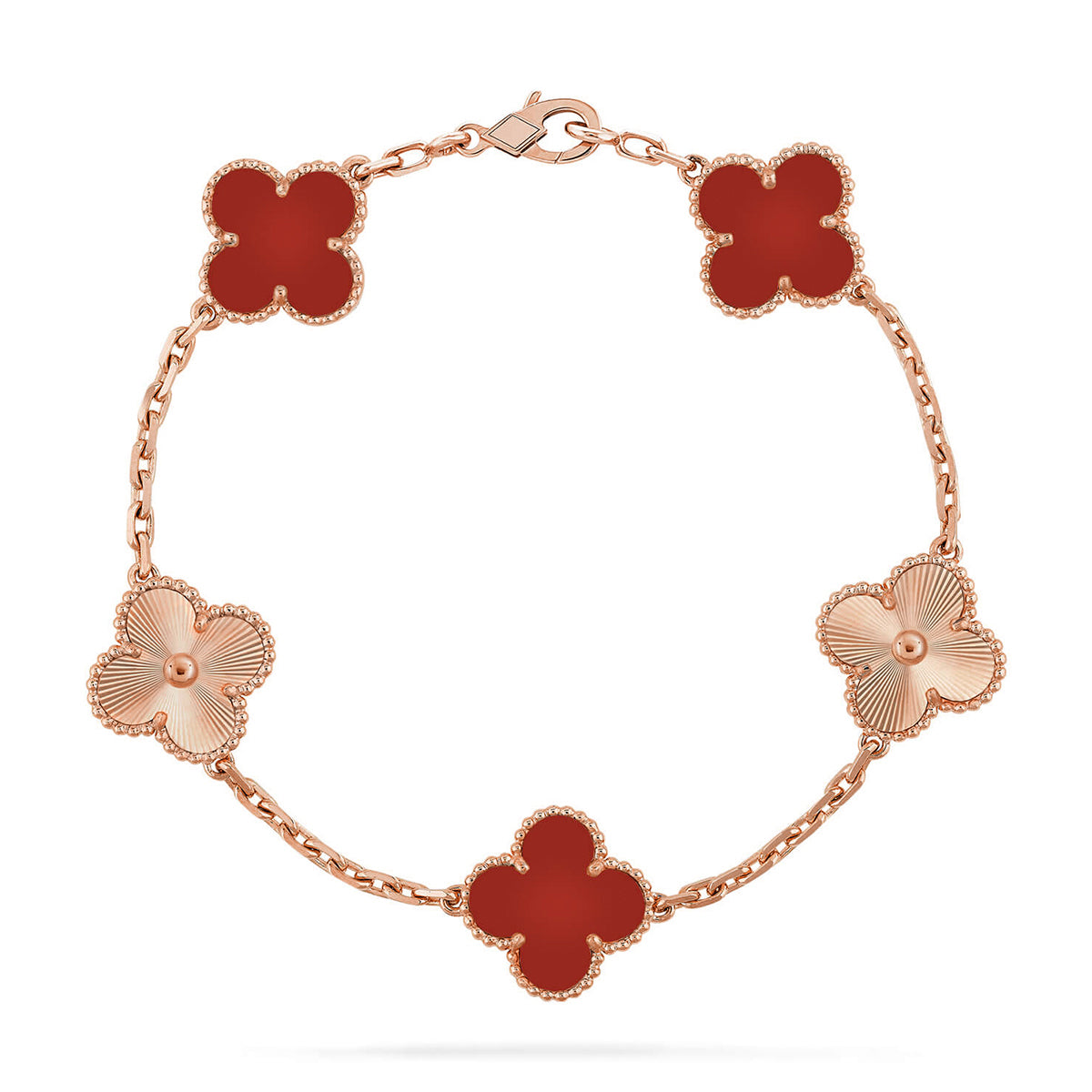 [LumiVibe] CLOVER 5 MOTIF RED CORNELIAN BRACELET COLLECTION