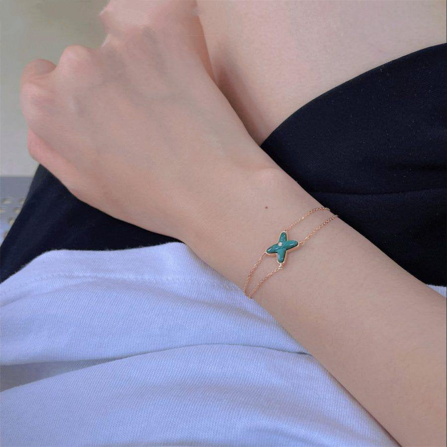 [LumiVibe]JEUX BRACELET MALACHITE PINK GOLD 1 DIAMOND