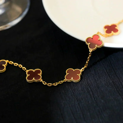 [LumiVibe] CLOVER 5 MOTIF RED CORNELIAN BRACELET COLLECTION