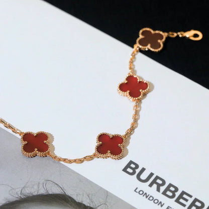[LumiVibe] CLOVER 5 MOTIF RED CORNELIAN BRACELET COLLECTION