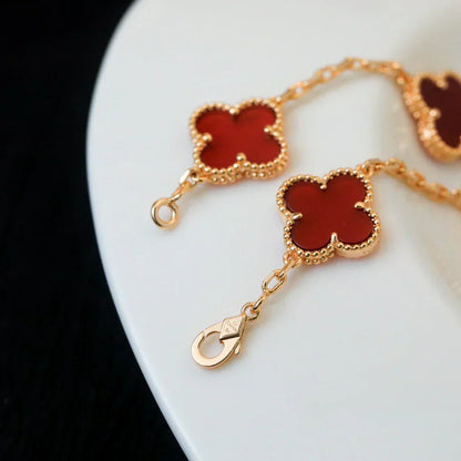 [LumiVibe] CLOVER 5 MOTIF RED CORNELIAN BRACELET COLLECTION