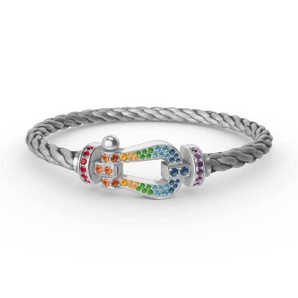 [LumiVibe]FORC LARGE HORSESHOE  COLORED DIAMOND BRACELET SILVER
