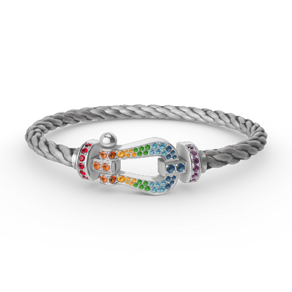 [LumiVibe]FORC LARGE HORSESHOE  COLORED DIAMOND BRACELET SILVER