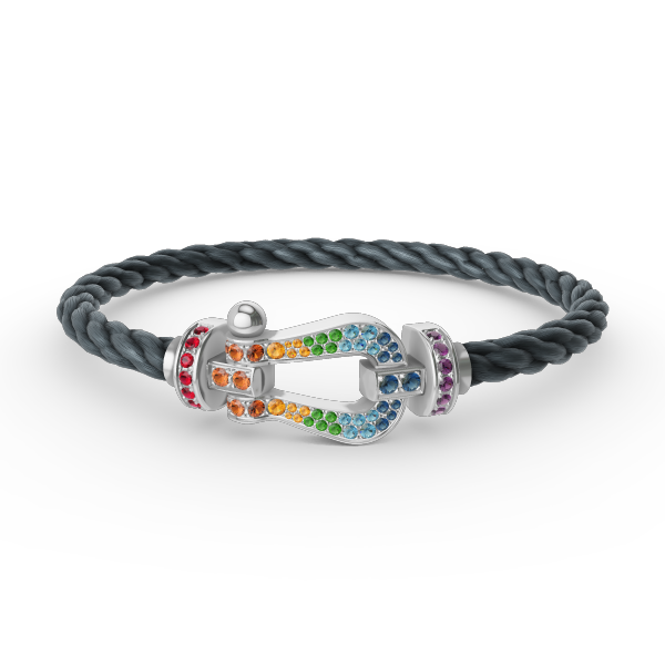 [LumiVibe]FORC LARGE HORSESHOE  COLORED DIAMOND BRACELET SILVER