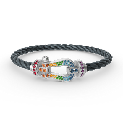 [LumiVibe]FORC LARGE HORSESHOE  COLORED DIAMOND BRACELET SILVER