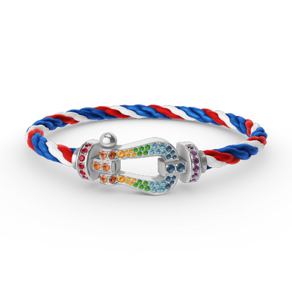 [LumiVibe]FORC LARGE HORSESHOE  COLORED DIAMOND BRACELET SILVER