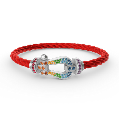 [LumiVibe]FORC LARGE HORSESHOE  COLORED DIAMOND BRACELET SILVER