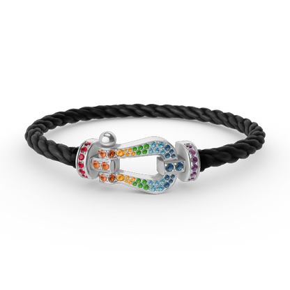 [LumiVibe]FORC LARGE HORSESHOE  COLORED DIAMOND BRACELET SILVER