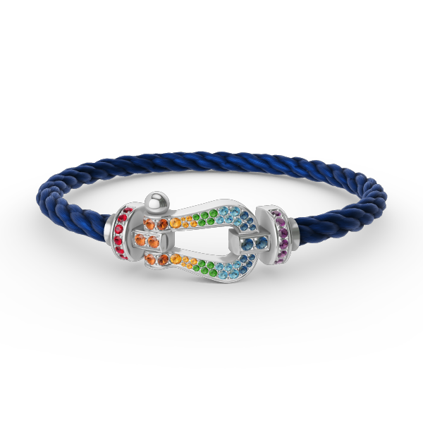 [LumiVibe]FORC LARGE HORSESHOE  COLORED DIAMOND BRACELET SILVER