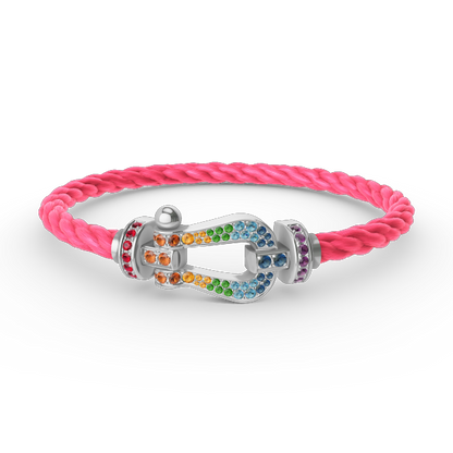 [LumiVibe]FORC LARGE HORSESHOE  COLORED DIAMOND BRACELET SILVER