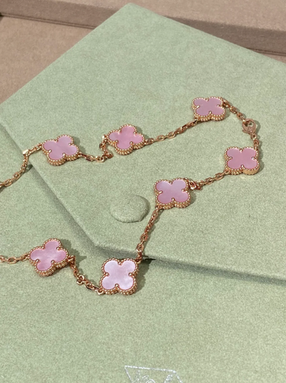 [LumiVibe Jewellery] Pink Necklace with Ten Clover Designs