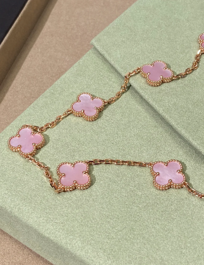 [LumiVibe Jewellery] Pink Necklace with Ten Clover Designs