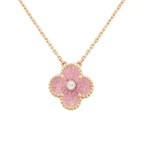 [LumiVibe]CLOVER 15MM DIAMOND RHODONITE NECKLACE