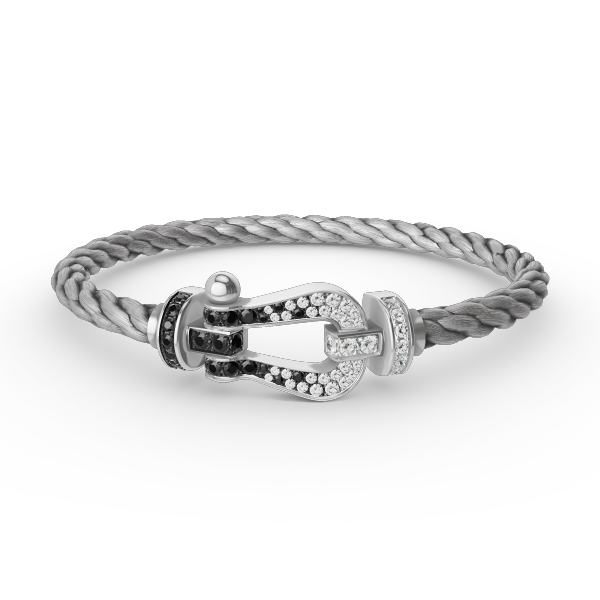 [LumiVibe]FORCE LARGE HORSESHOE BLACK WHITE DIAMOND BRACELET SILVER
