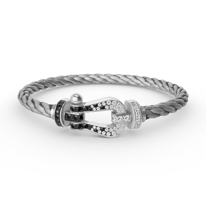 [LumiVibe]FORCE LARGE HORSESHOE BLACK WHITE DIAMOND BRACELET SILVER