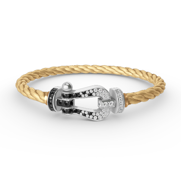 [LumiVibe]FORCE LARGE HORSESHOE BLACK WHITE DIAMOND BRACELET SILVER