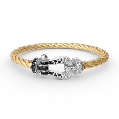 [LumiVibe]FORCE LARGE HORSESHOE BLACK WHITE DIAMOND BRACELET SILVER
