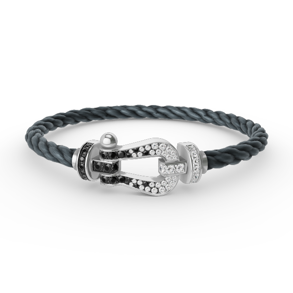 [LumiVibe]FORCE LARGE HORSESHOE BLACK WHITE DIAMOND BRACELET SILVER