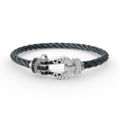 [LumiVibe]FORCE LARGE HORSESHOE BLACK WHITE DIAMOND BRACELET SILVER