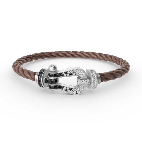 [LumiVibe]FORCE LARGE HORSESHOE BLACK WHITE DIAMOND BRACELET SILVER