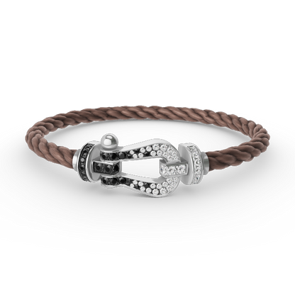 [LumiVibe]FORCE LARGE HORSESHOE BLACK WHITE DIAMOND BRACELET SILVER