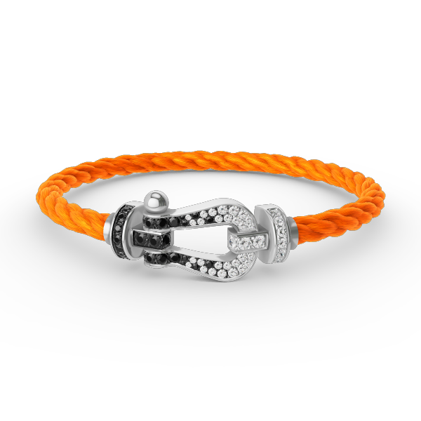 [LumiVibe]FORCE LARGE HORSESHOE BLACK WHITE DIAMOND BRACELET SILVER