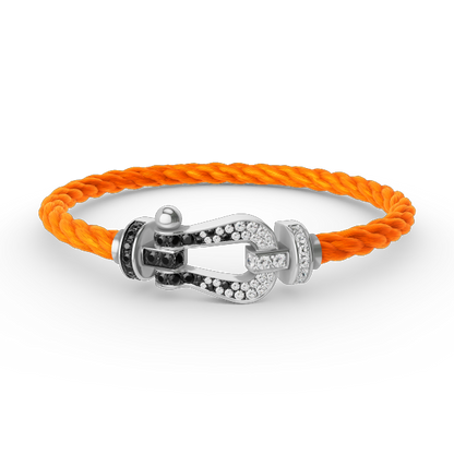 [LumiVibe]FORCE LARGE HORSESHOE BLACK WHITE DIAMOND BRACELET SILVER