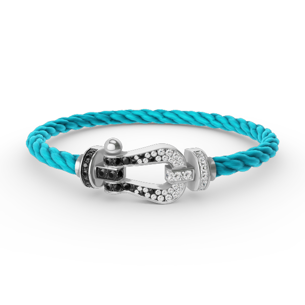 [LumiVibe]FORCE LARGE HORSESHOE BLACK WHITE DIAMOND BRACELET SILVER