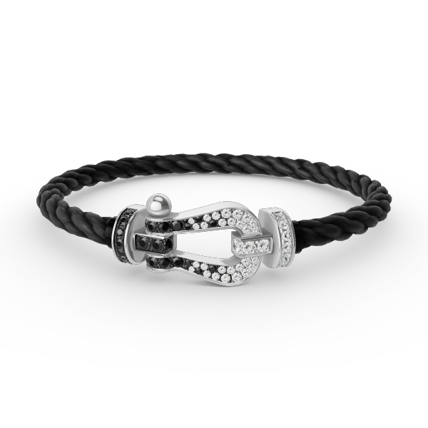 [LumiVibe]FORCE LARGE HORSESHOE BLACK WHITE DIAMOND BRACELET SILVER