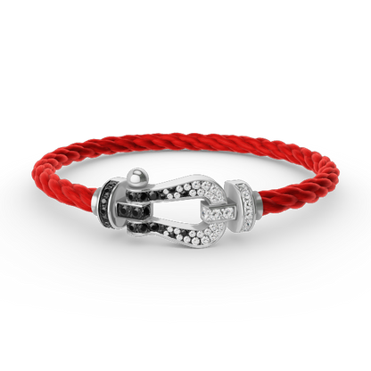 [LumiVibe]FORCE LARGE HORSESHOE BLACK WHITE DIAMOND BRACELET SILVER