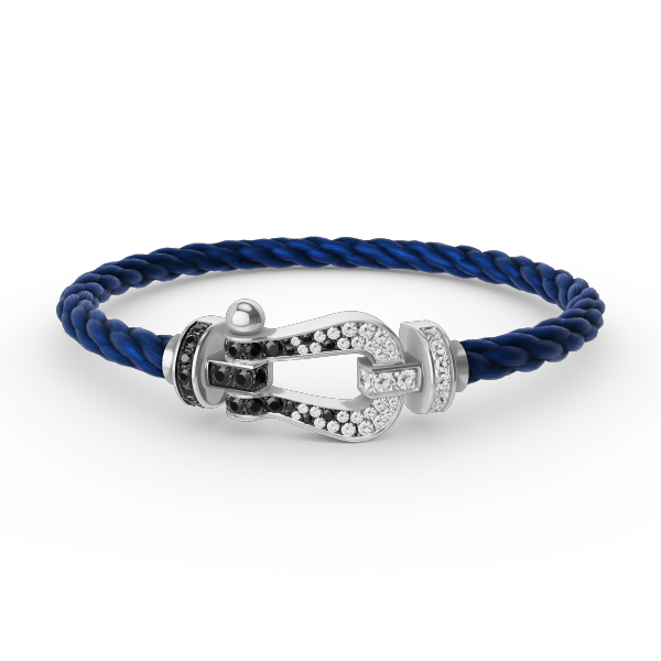 [LumiVibe]FORCE LARGE HORSESHOE BLACK WHITE DIAMOND BRACELET SILVER