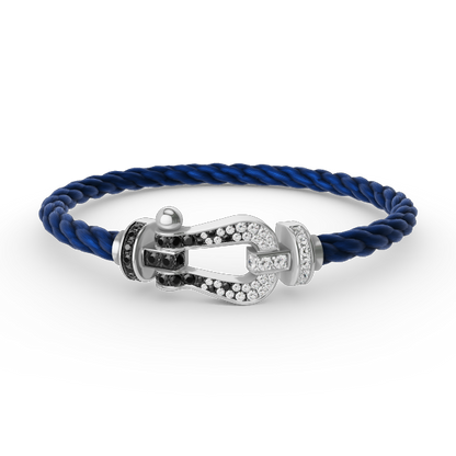 [LumiVibe]FORCE LARGE HORSESHOE BLACK WHITE DIAMOND BRACELET SILVER