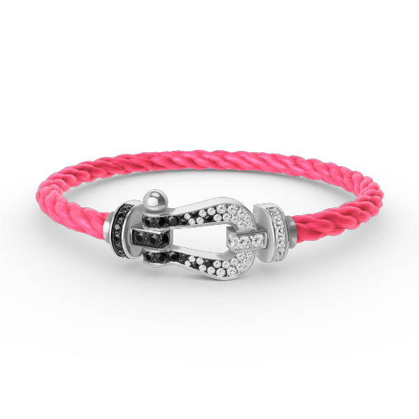 [LumiVibe]FORCE LARGE HORSESHOE BLACK WHITE DIAMOND BRACELET SILVER