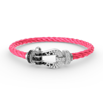 [LumiVibe]FORCE LARGE HORSESHOE BLACK WHITE DIAMOND BRACELET SILVER