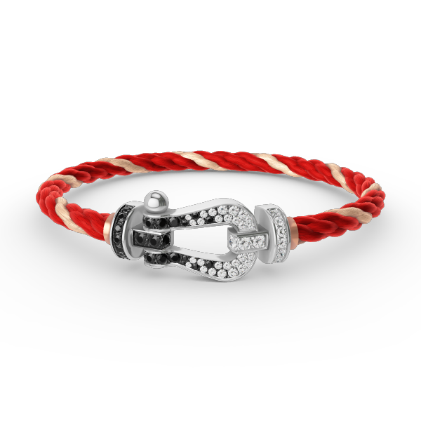 [LumiVibe]FORCE LARGE HORSESHOE BLACK WHITE DIAMOND BRACELET SILVER