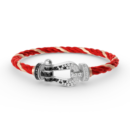 [LumiVibe]FORCE LARGE HORSESHOE BLACK WHITE DIAMOND BRACELET SILVER