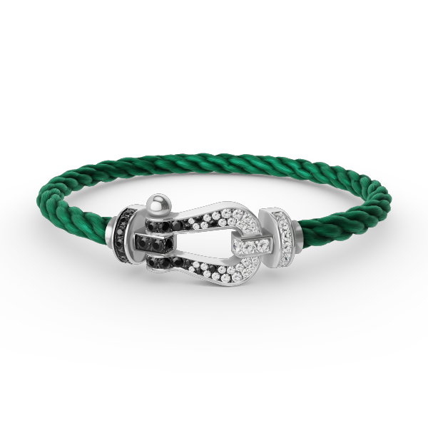[LumiVibe]FORCE LARGE HORSESHOE BLACK WHITE DIAMOND BRACELET SILVER
