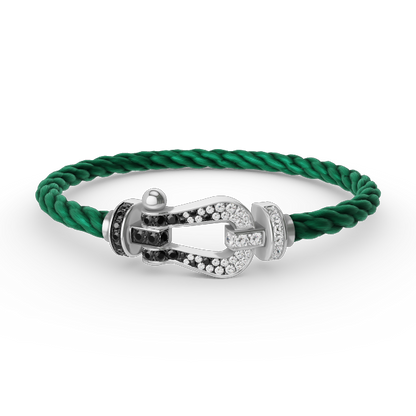[LumiVibe]FORCE LARGE HORSESHOE BLACK WHITE DIAMOND BRACELET SILVER