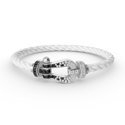 [LumiVibe]FORCE LARGE HORSESHOE BLACK WHITE DIAMOND BRACELET SILVER