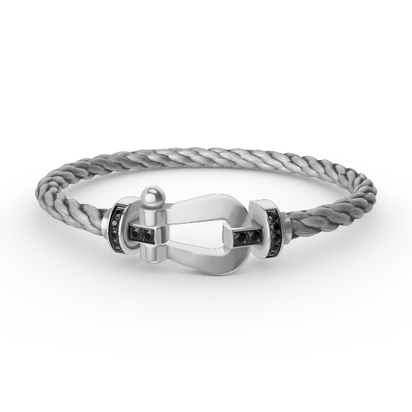 [LumiVibe]FORCE LARGE HORSESHOE BLACK DIAMOND BRACELET SILVER