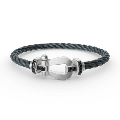 [LumiVibe]FORCE LARGE HORSESHOE BLACK DIAMOND BRACELET SILVER