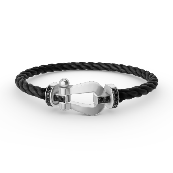 [LumiVibe]FORCE LARGE HORSESHOE BLACK DIAMOND BRACELET SILVER